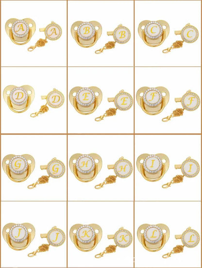 Personalised Baby Pacifier Clips Luxury Gold Bling Dummy