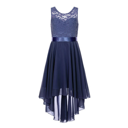 Girls Lace Floaty Dipped Hem Dress (Age 6-16 Years) Navy
