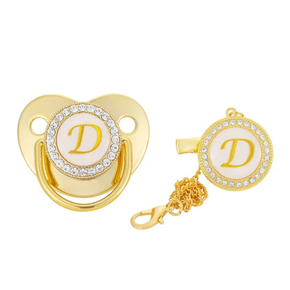 Personalised Baby Pacifier Clips Luxury Gold Bling Dummy