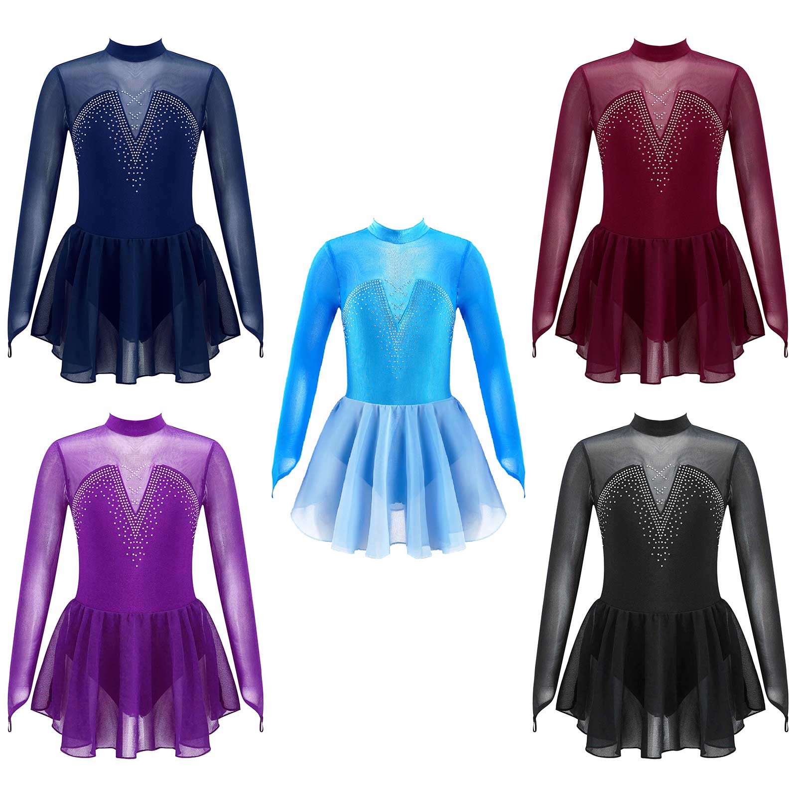 Girls Long Mesh Sleeve Rhinestone Embellished Leotard (Age 6-14YRS)