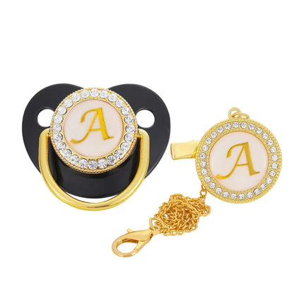 Personalised Baby Pacifier Clips Luxury Gold Bling Dummy