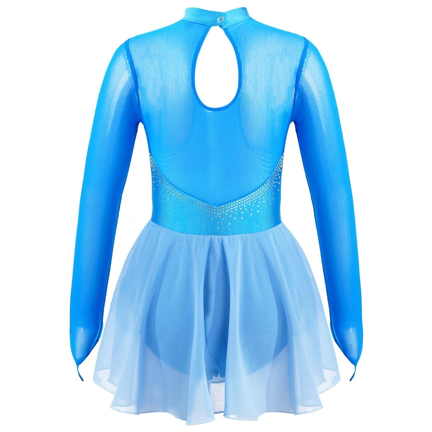 Girls Long Mesh Sleeve Rhinestone Embellished Leotard (Age 6-14YRS)