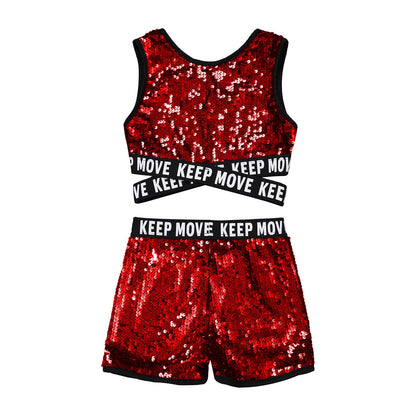 Girls Sequin Dance Top & Shorts Set (Age 4-16YRS)
