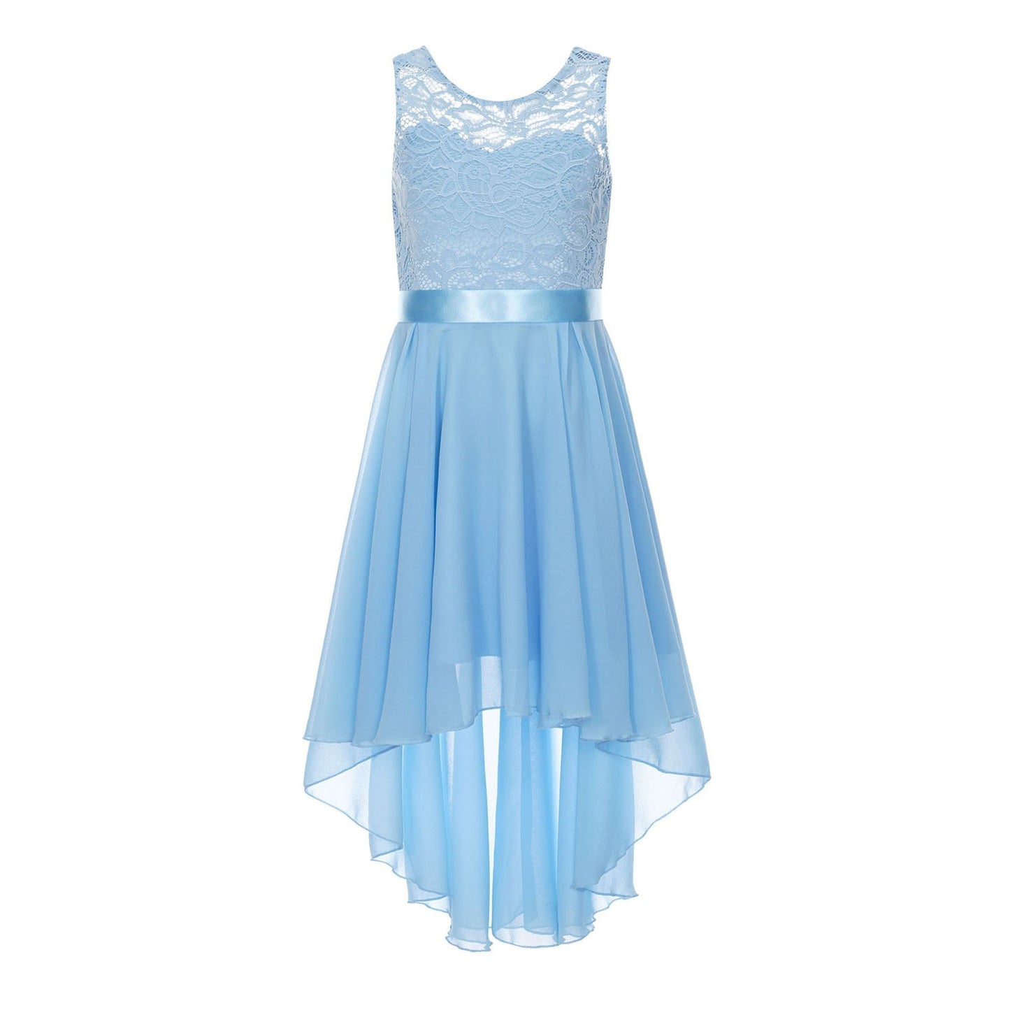 Girls Lace Floaty Dipped Hem Dress (Age 6-16 Years) Blue