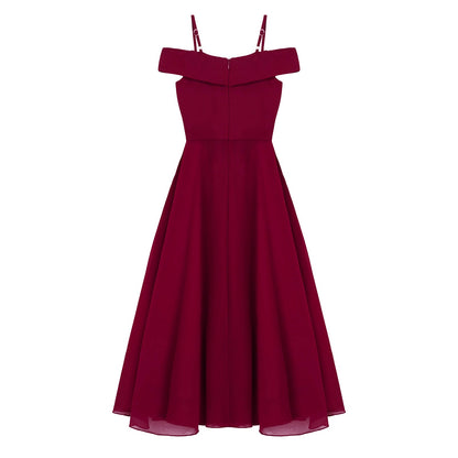 Girls Chiffon Off-the-Shoulder Adjustable A-Line Dress (Age 4-16 YRS)