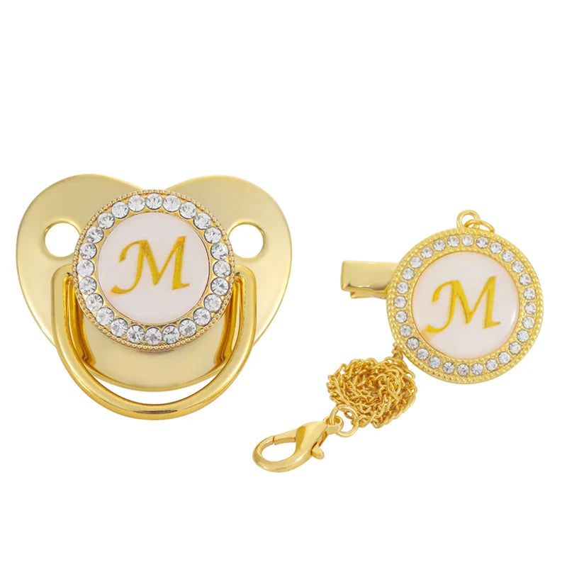 Personalised Baby Pacifier Clips Luxury Gold Bling Dummy
