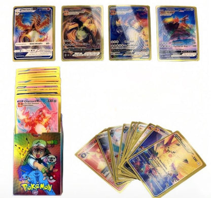 Pokémon Gold Foil Card Set – VMAX/GX/EX (55–110PCS) | Charizard, Pikachu, Arceus Multicolor 55pcs 3D Random Boxes