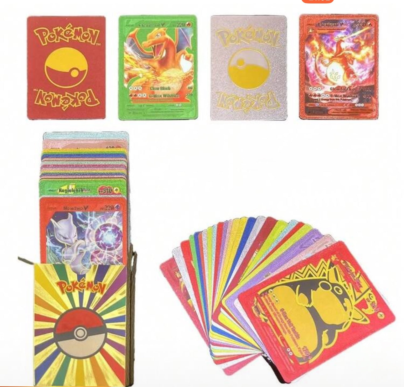 Pokémon Gold Foil Card Set – VMAX/GX/EX (55–110PCS) | Charizard, Pikachu, Arceus Multicolor 55pcs 7Color Random Box