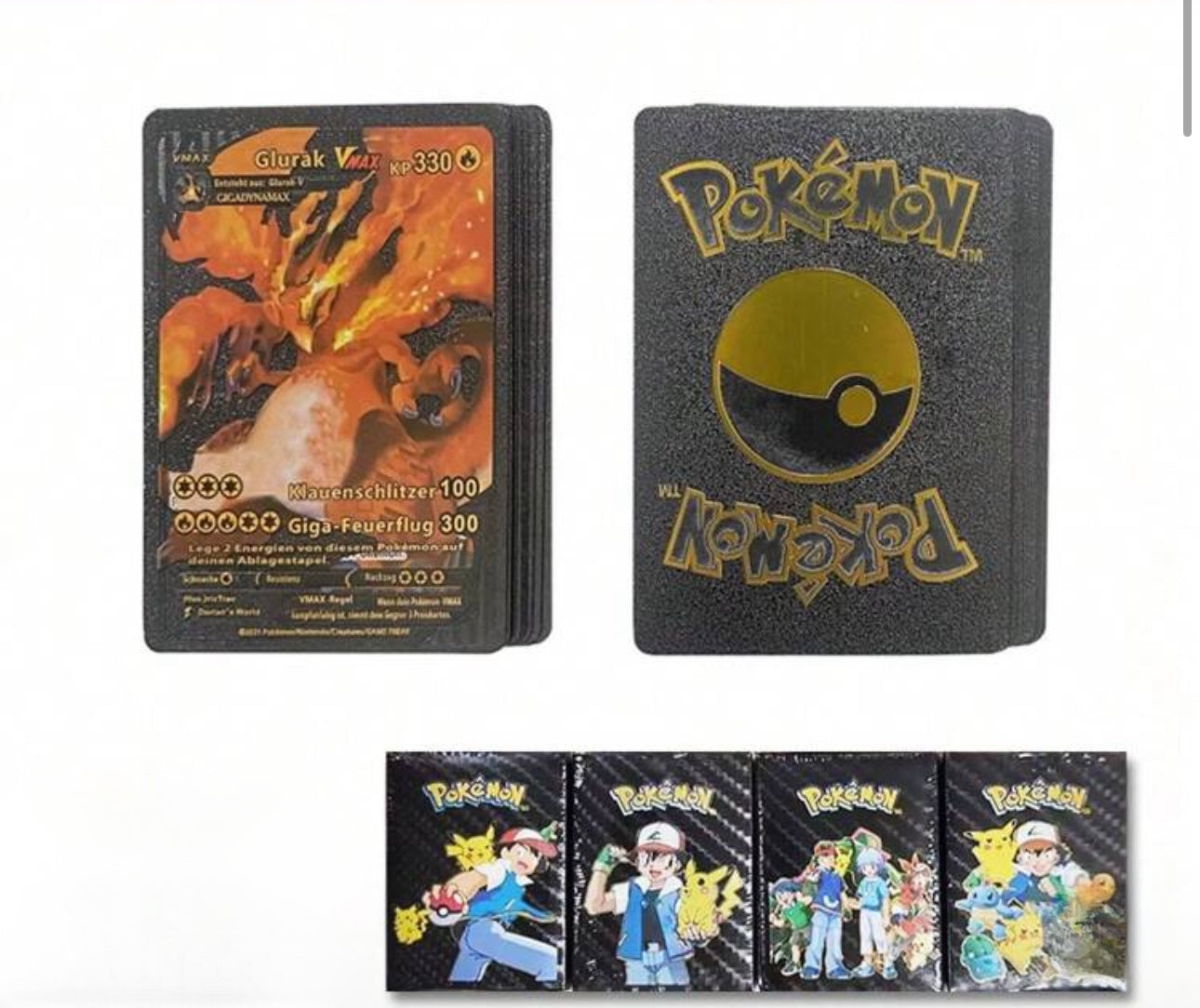 Pokémon Gold Foil Card Set – VMAX/GX/EX (55–110PCS) | Charizard, Pikachu, Arceus Multicolor 55Pcs Black