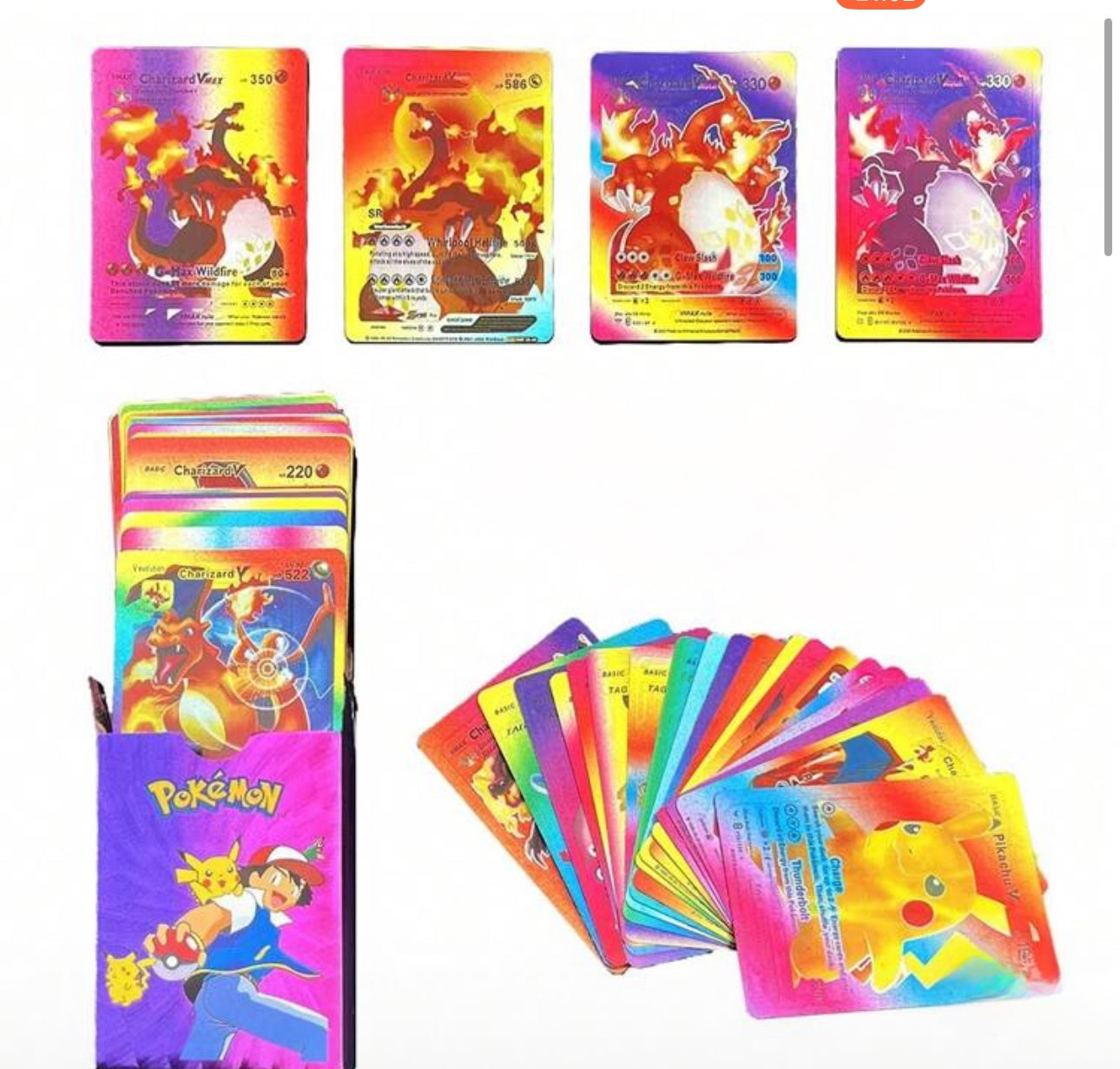 Pokémon Gold Foil Card Set – VMAX/GX/EX (55–110PCS) | Charizard, Pikachu, Arceus Multicolor 55pcs Colorful Random Box