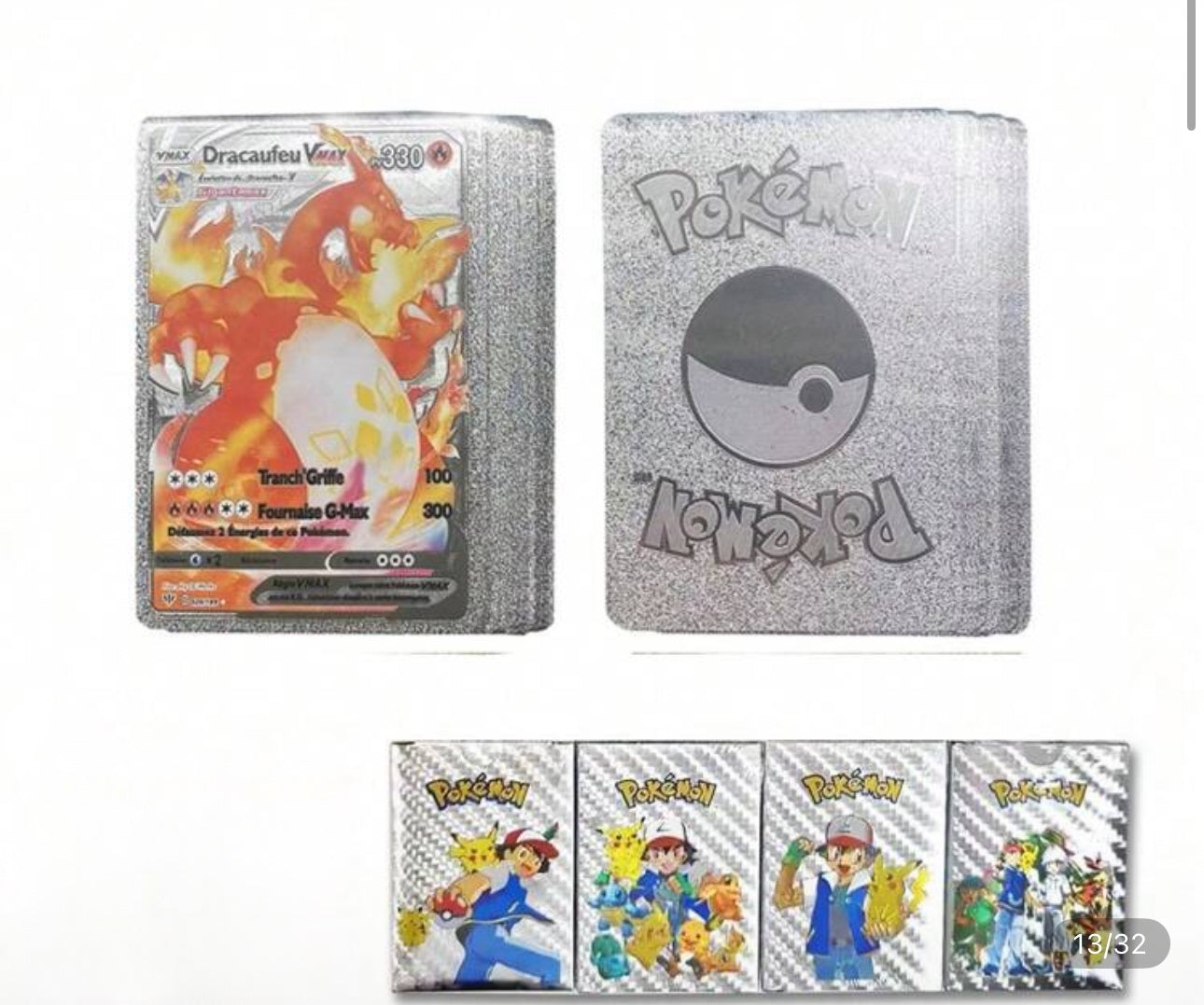 Pokémon Gold Foil Card Set – VMAX/GX/EX (55–110PCS) | Charizard, Pikachu, Arceus Multicolor 55Pcs Silver