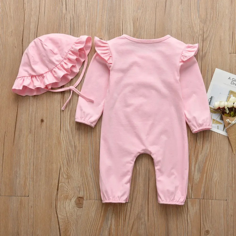 Baby Girls Pink Jumpsuit Grow & Hat (Age 3m-18m)