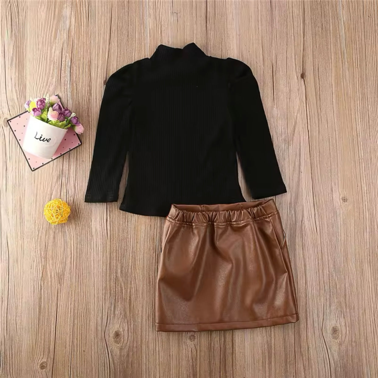 Girls Jumper & PU Leather Skirt Set (Age 12M-9YRS)