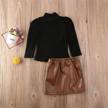 Girls Jumper & PU Leather Skirt Set (Age 12M-9YRS)