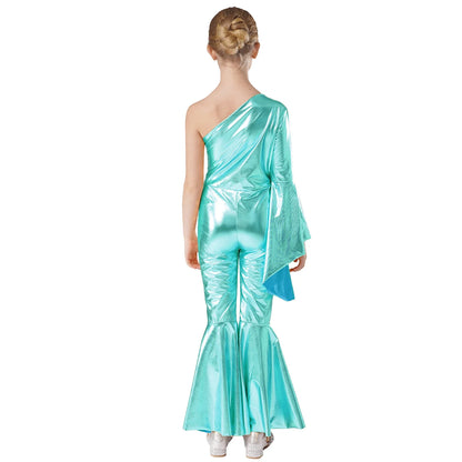 Girls Dance Metallic One Shoulder Bell-Bottom Jumpsuit (Age 6-16YRS)