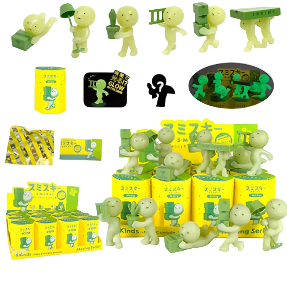 Smiski Life Worker Series – Glow-in-the-Dark Hippers Blind Box Figures | 12-Piece Tabletop Collectibles