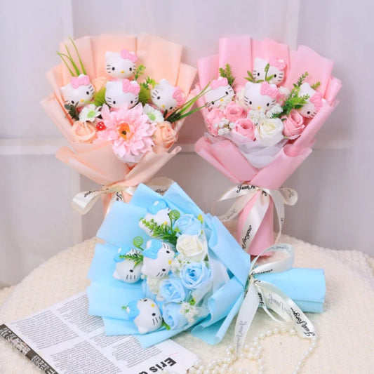 Plush Miss Kitty Stuffed Gift Flower Bouquet