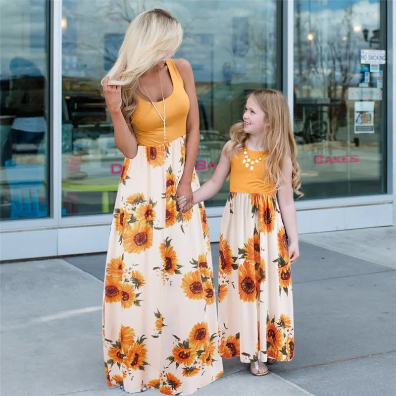 Mother & Daughter Matching Floral Maxi Dress (Mommy & Me) Yellow