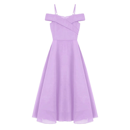 Girls Chiffon Off-the-Shoulder Adjustable A-Line Dress (Age 4-16 YRS)