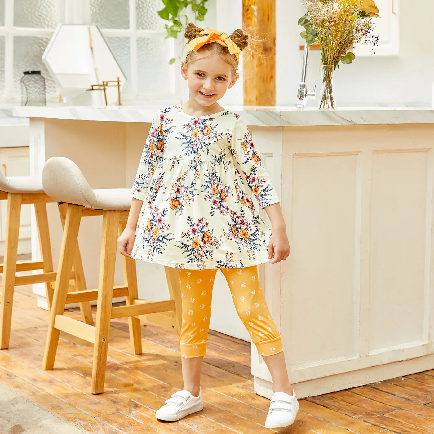 Baby/Toddler Girls Floral Dress Top and Polka Dots Trousers with Headband Set (Age 12M-5YRS)