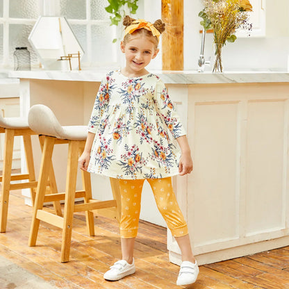 Baby/Toddler Girls Floral Dress Top and Polka Dots Trousers with Headband Set (Age 12M-5YRS)