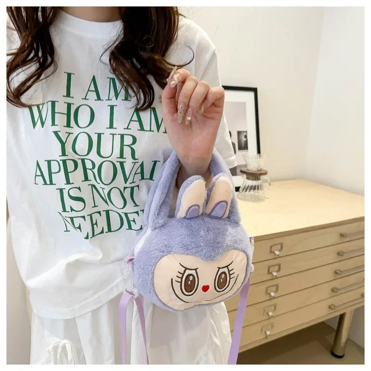 Labubu Plush Crossbody Bag | Soft Kawaii Shoulder Bag with Zipper
