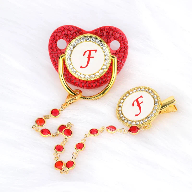 Baby Red Zircon Rhinestone Luxury Pacifier Dummy Clip