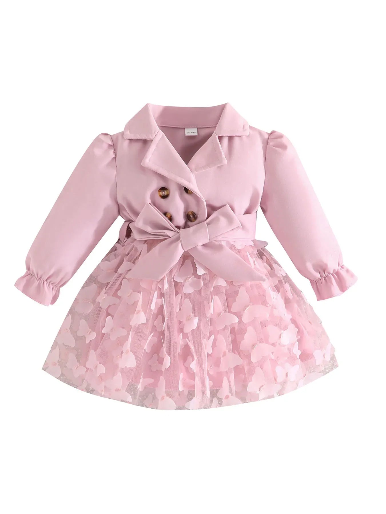Baby Girls Long Sleeve Butterfly Embroidered Mesh Dress (Age 3M-24M)