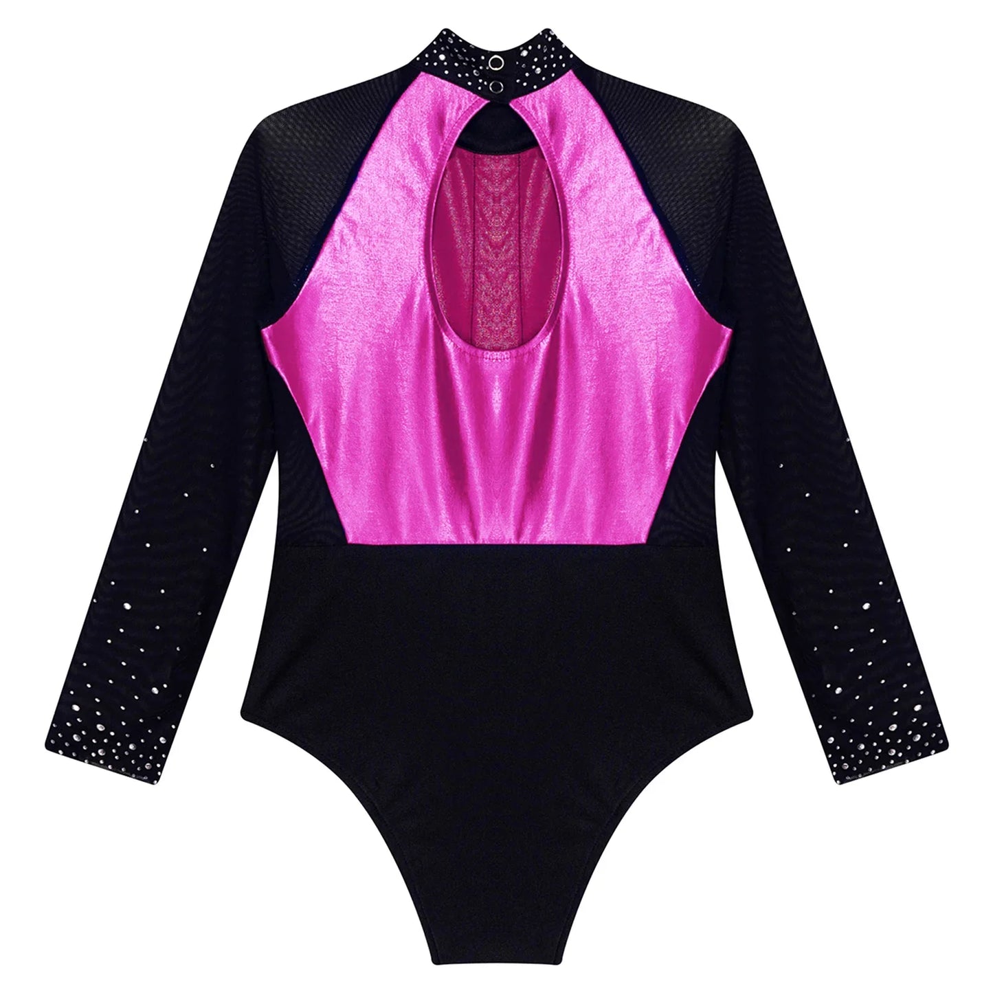 Girls Dance Performance Costume Long Sleeve Rhinestone Leotard (Age 6-16 YRS)