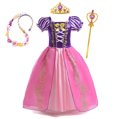 Disney Rapunzel Princess Dress Girl Purple Puff Sleeve Cosplay Tangled Costume Halloween Vestido Kids Birthday Ball Gown Clothes Purple Dress Suit5