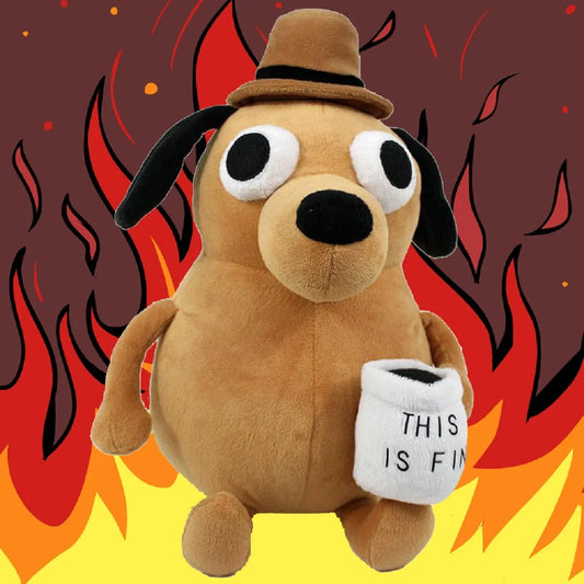 Plush This Is Fine Meme Coffee Dog Stuffed Toy - 25cm