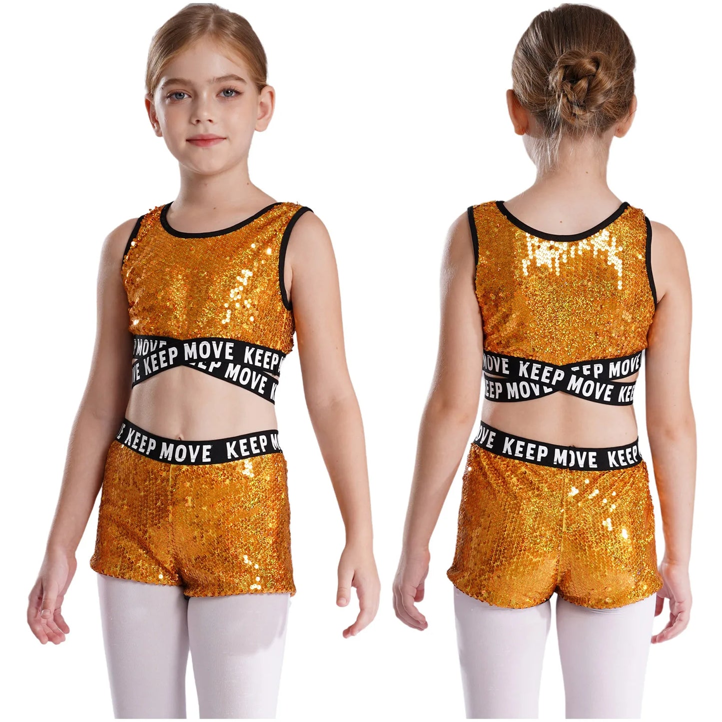 Girls Sequin Dance Top & Shorts Set (Age 4-16YRS)