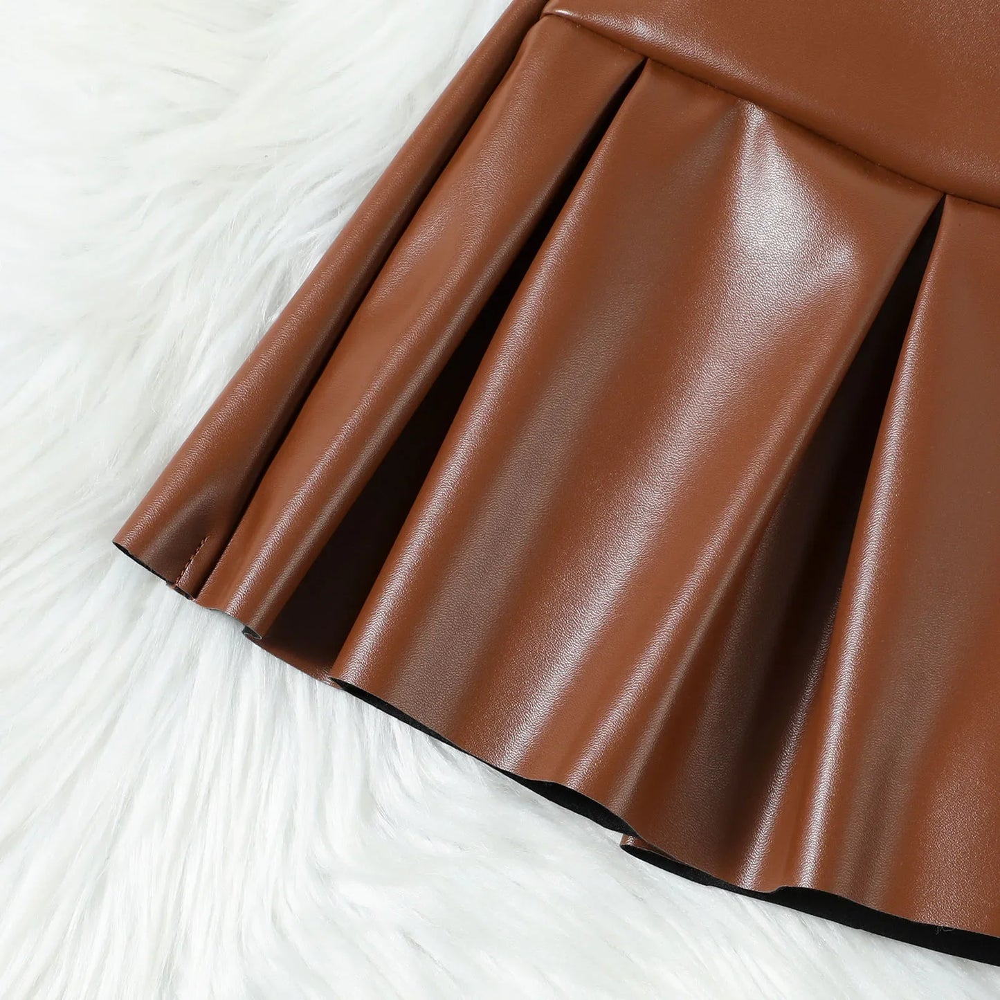 Toddler Girls Faux Leather Sleeveless Vest Top & Pleated Skirt Set (24M-6YRS)