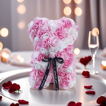 Rose Bear Pink & White Flower Gift Bouquet