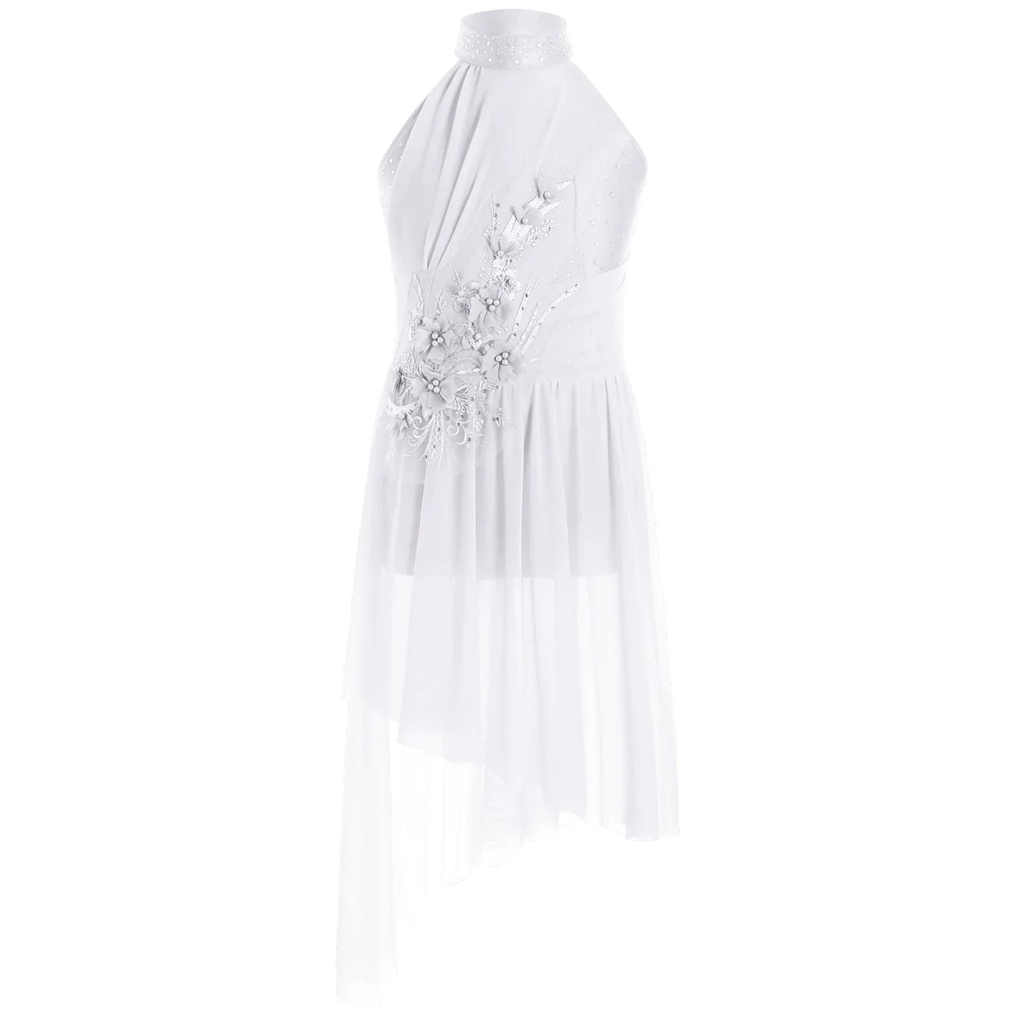 Girls Dance Sleeveless Rhinestones Applique Dress (Age 6-14 YRS)