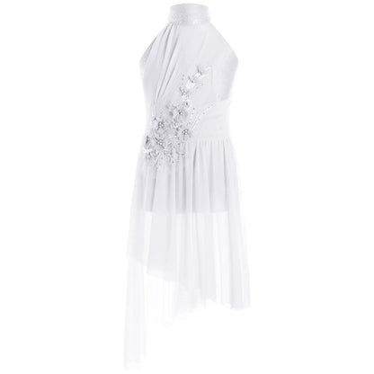Girls Dance Sleeveless Rhinestones Applique Dress (Age 6-14 YRS)