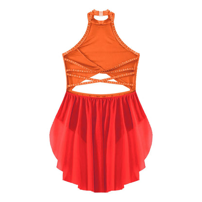 Girls Dance Rhinestone Dress Costume (Age 6-16YRS)