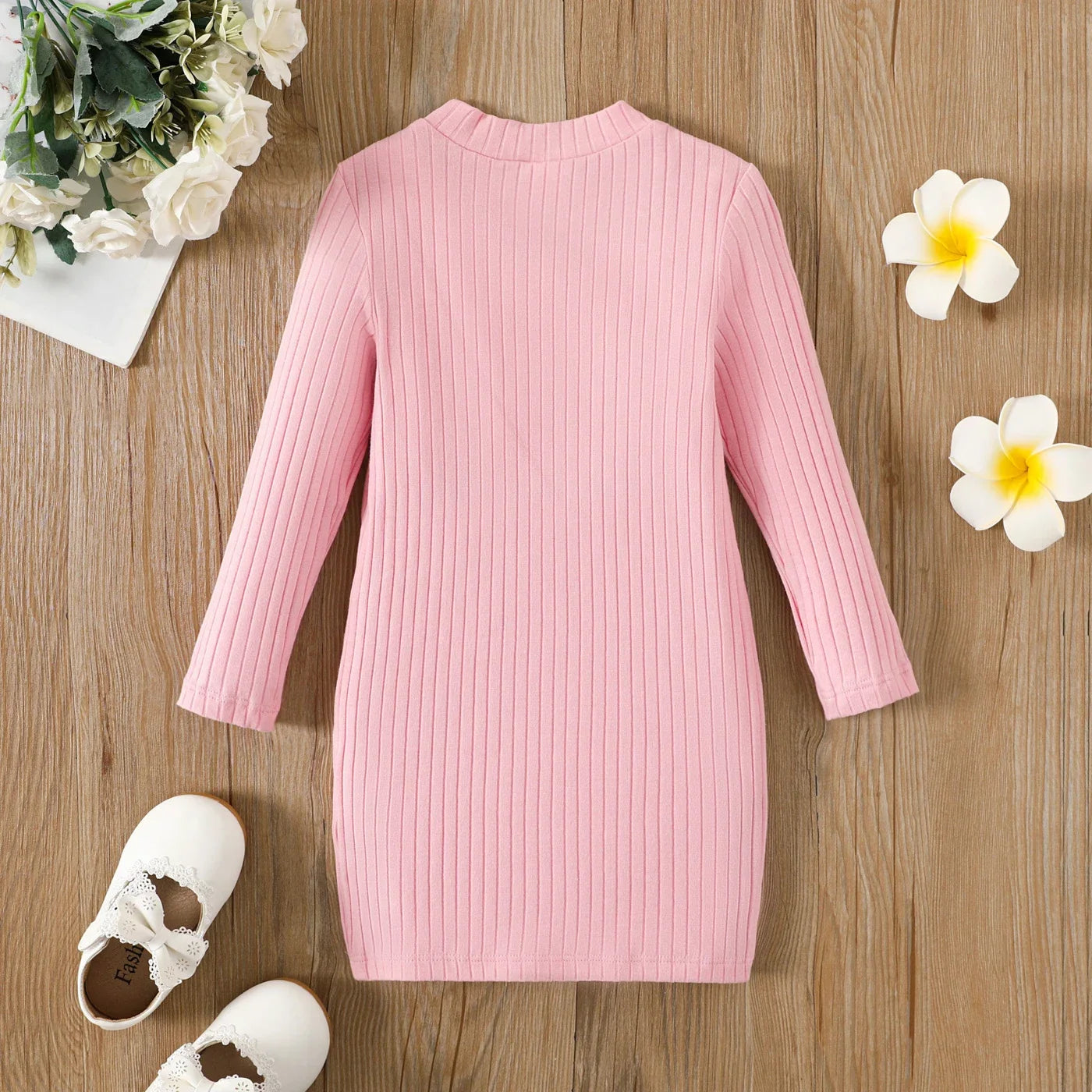 Girl's Basic Knit Long Sleeve Dress (Age 24M-6YRS)