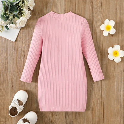 Girl's Basic Knit Long Sleeve Dress (Age 24M-6YRS)