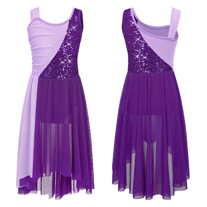 Girls Dance Sleeveless Color Block m Leotard Dress (Age 6-16YRS)