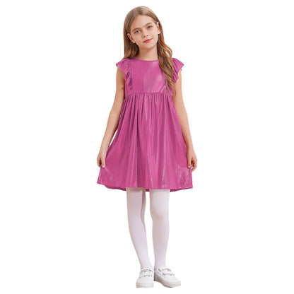 Girls Metallic Sleeveless Ruffles A-Line Dress (Age 24M-10YRS)