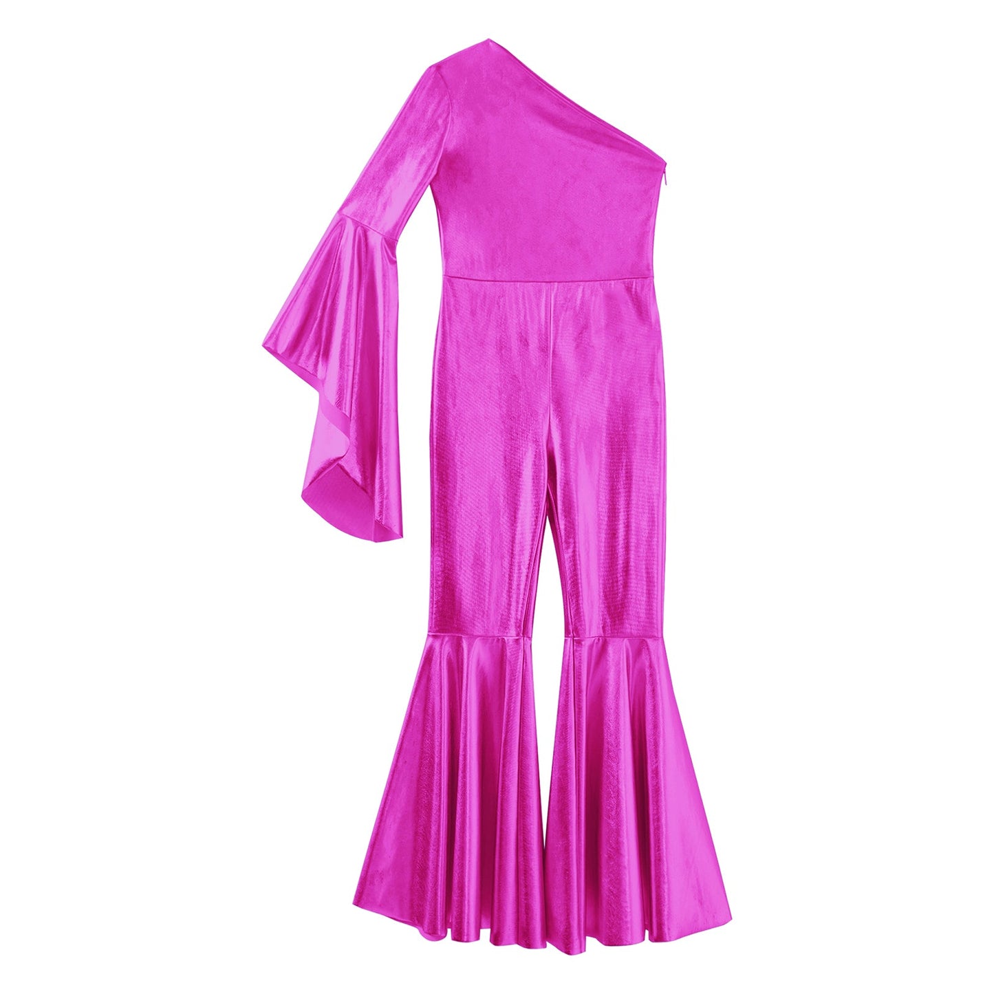 Girls Dance Metallic One Shoulder Bell-Bottom Jumpsuit (Age 6-16YRS)