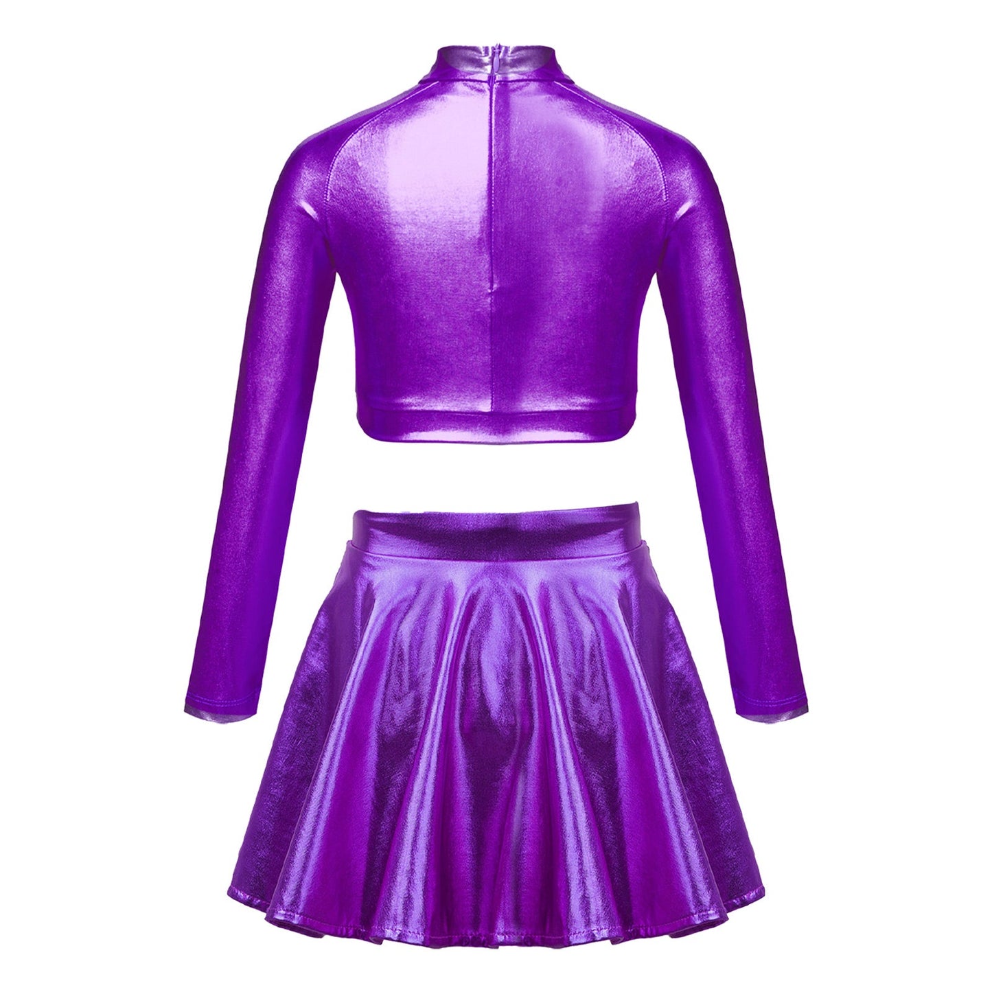 Girls Dance Metallic Long Sleeve Sequin Crop Top & Skirt (Age 6-14YRS)