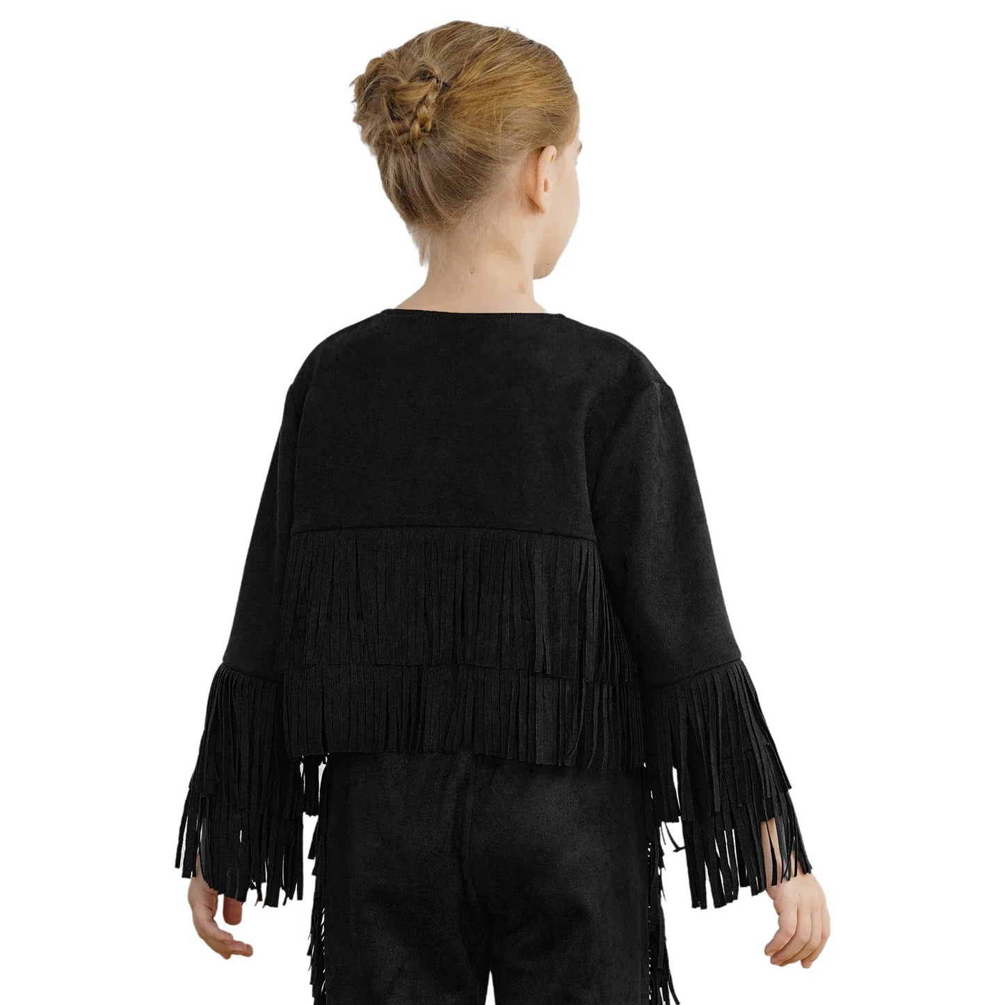 Kids Western Cowboy Cowgirl Costume Long Sleeve Tassels Fringe Jacket (Age 6-16YRS)