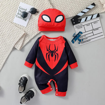 2PCS Baby 2024 New Style Boys For Newborn 0-6M Cartoon Spider Long Sleeve Cool Fashion Jumpsuit All Seasons +Hat ZT6180-duose CHINA