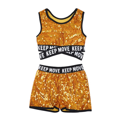 Girls Sequin Dance Top & Shorts Set (Age 4-16YRS)