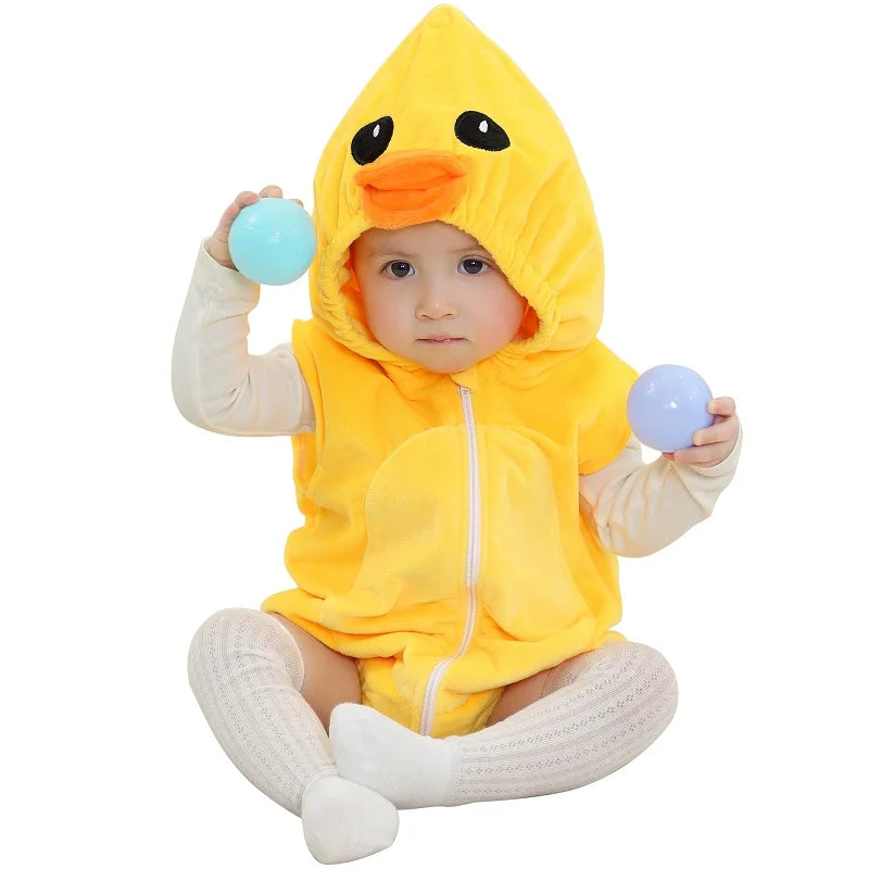 MICHLEY Spring Giraffe Baby Romper Bodysuit Sleeveless Newborn Clothes Infant Toddler Clothing Romper Halloween For Girl Boy F Yellow Duck