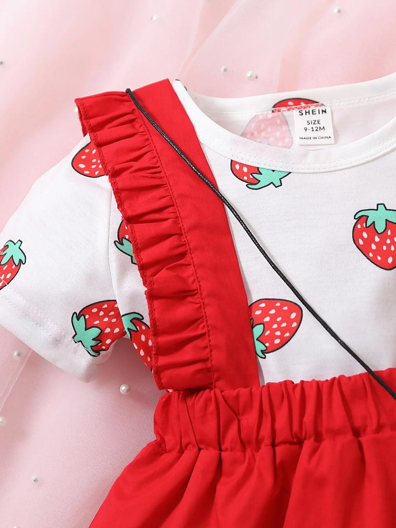 Baby Girls Strawberry Print Top & Red Cotton Dress & Bag Set (Age 6M-3YRS)