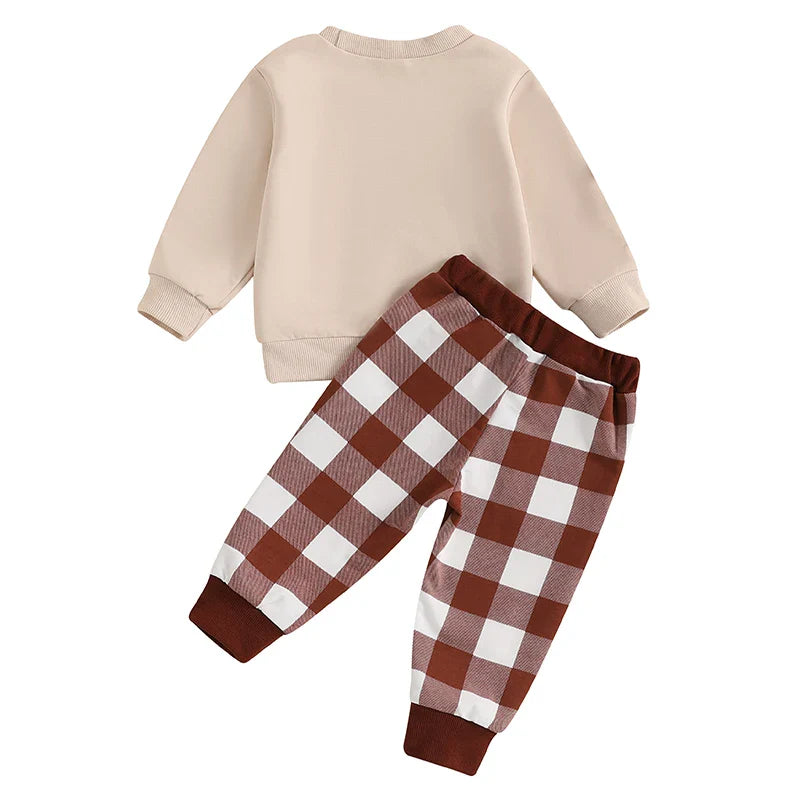 Baby/Toddler Boys Christmas Dinosaur Top & Checked Trousers Outfit (Age 6M-3YRS)