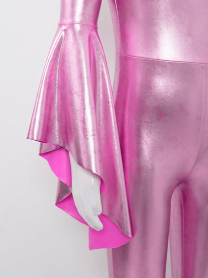 Girls Dance Metallic One Shoulder Bell-Bottom Jumpsuit (Age 6-16YRS)